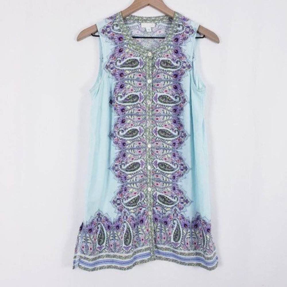 J. Jill Paisley Tunic Top Sleeveless Lightweight Breezy Bohemian Mandala‎ XS